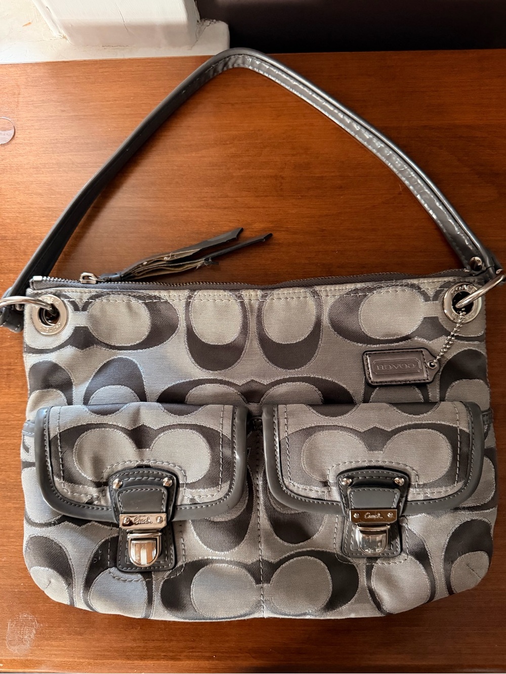COACH 18980 Poppy Signature Silver Hippie Hobo Satchel Shoulder Bag